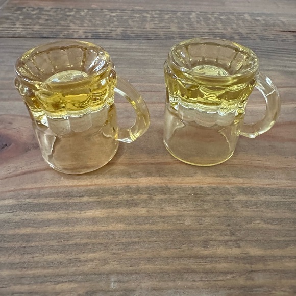 Vintage Federal Glass Amber & Yellow Mini Beer Mug Shot Glasses Set Of 2 - Picture 5 of 6